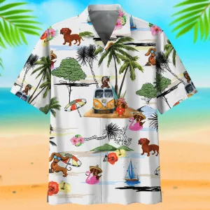 Beach And Dachshunds Cute Beach Cartoon Hawaiian Shirt