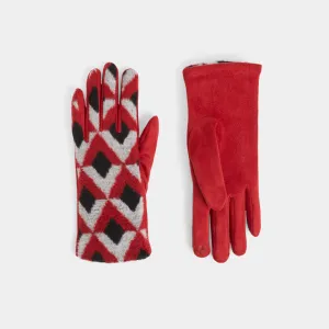 Diamond Pattern Touchscreen Gloves - Red