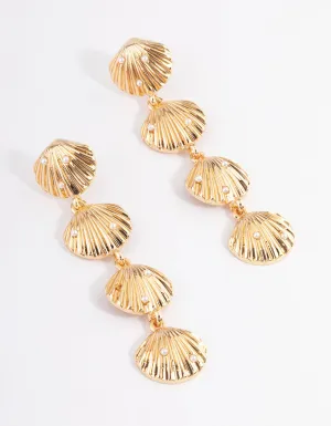 Gold Shell Pearl Drop Earrings