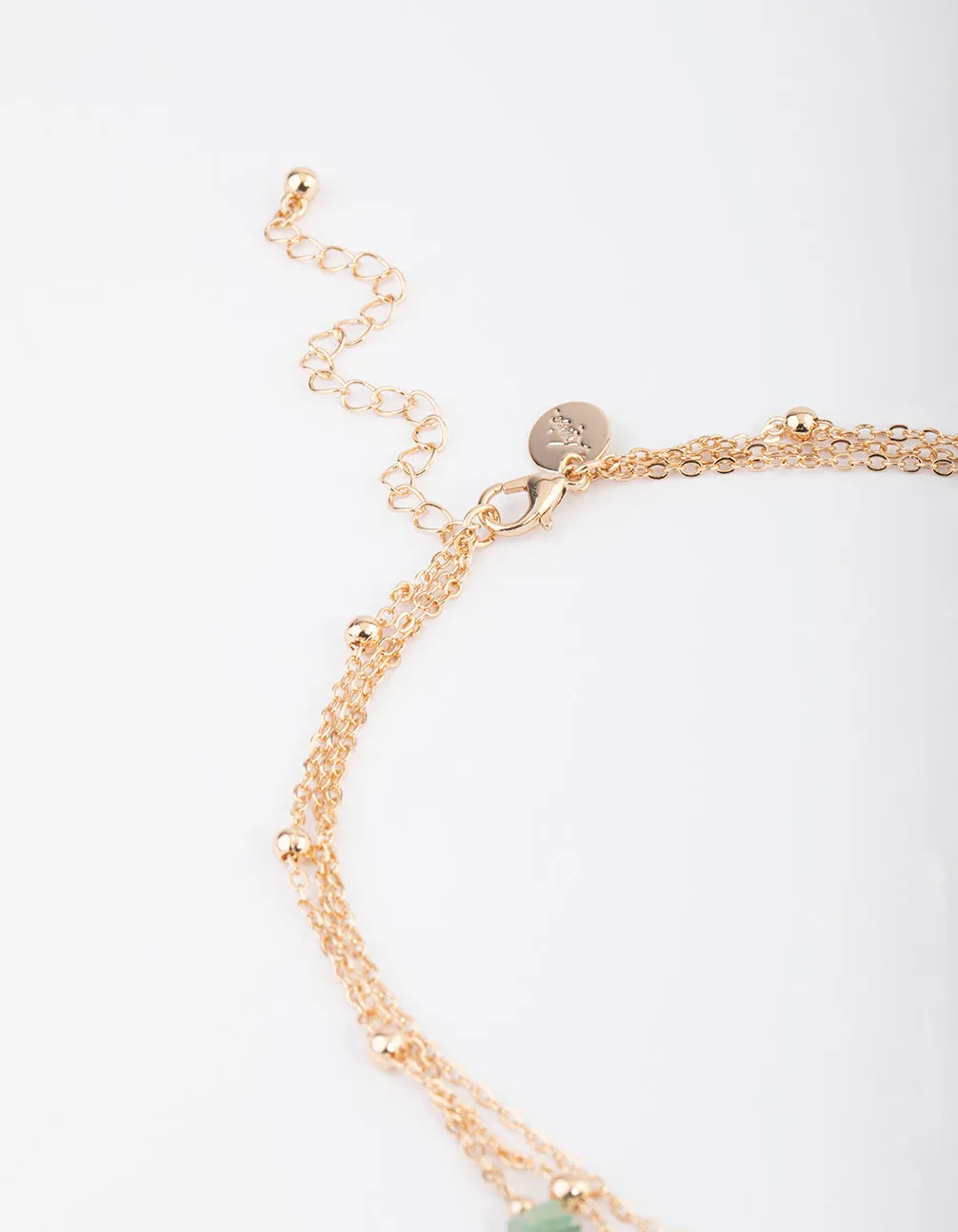 Gold Triple Row Mixed Ball Chain Stone Necklace