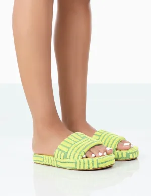 Juicy Lime Yellow Terry Towelling Slider Slippers