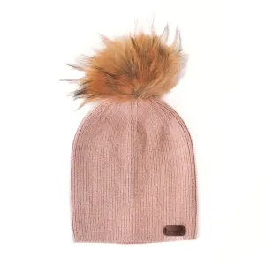 Kids Beanie with faux fur pompom -Creamy Blush (2-8yr)