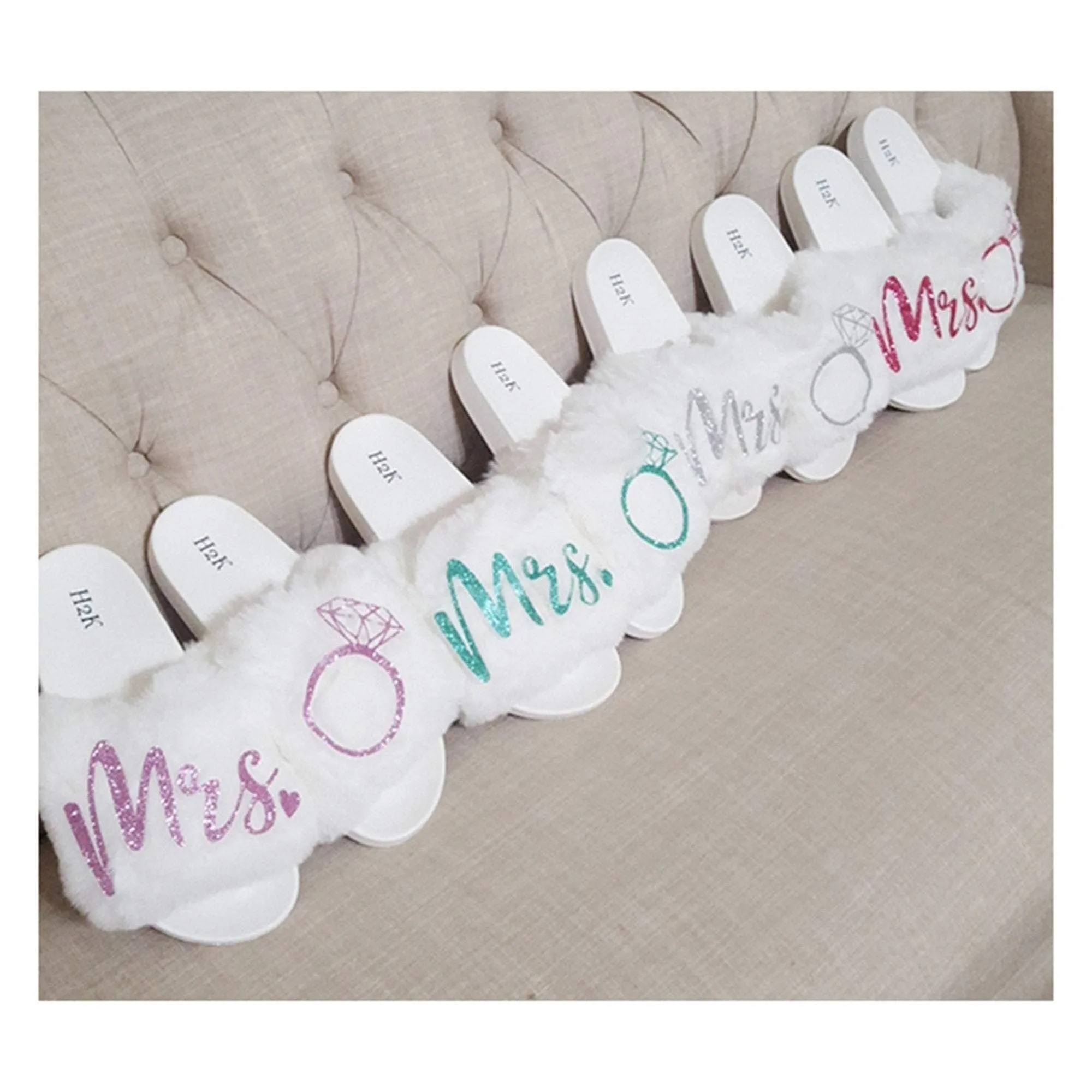 Mrs Slides - White Fur - Mrs. - Bridal - Fiance - Bride to be - honeymoon gifts