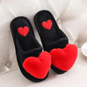 Non Slip Plush Heart Design Fluffy Slippers For Women