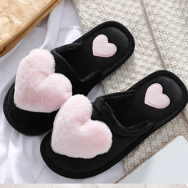 Non Slip Plush Heart Design Fluffy Slippers For Women